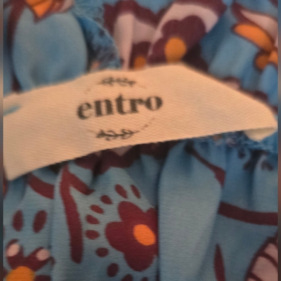 Entro Blue Floral Puff Sleeve Blouse Boho Cottagecore New Size Medium - Picture 3 of 4